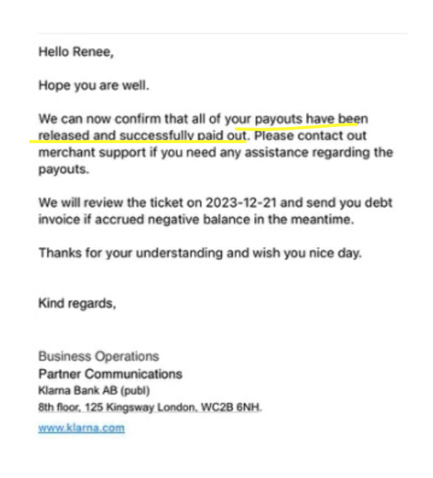 Customer Reply Email card